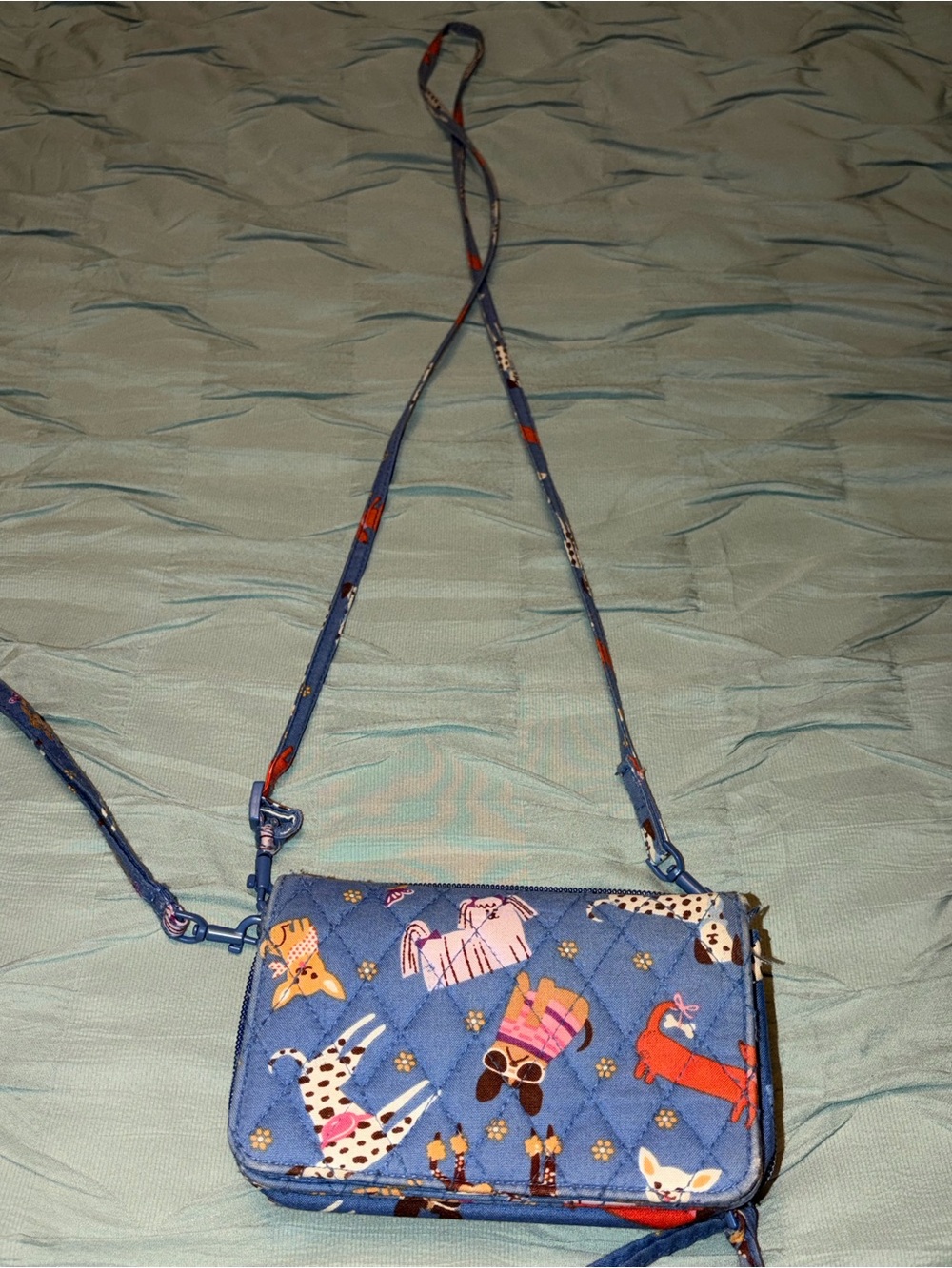 Vera Bradley Blue Quilted Crossbody with Dog Print